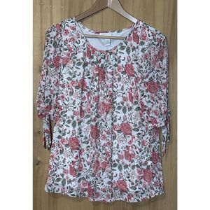 SO IT IS Women’s XL Floral Short Cutout Sleeve Round Neck Stretch Lined